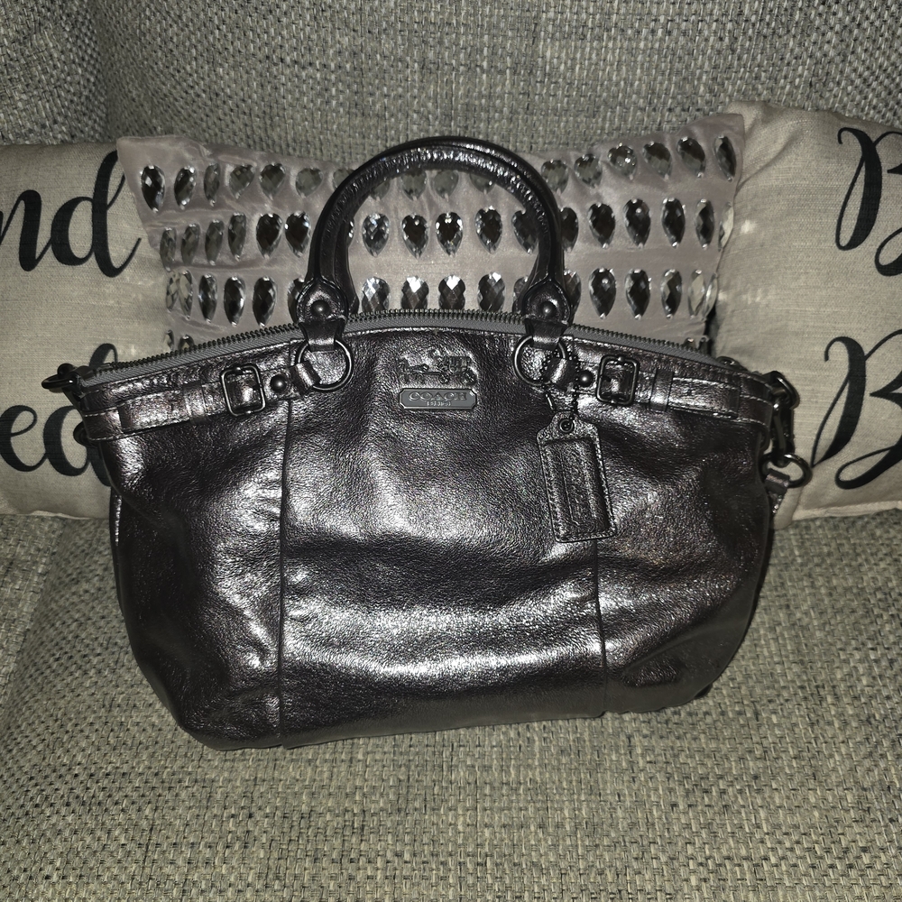 Coach Shiny Black Leather SatchelTitle:Coach Madison Metallic Leather Satchel –